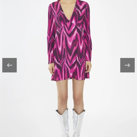Glamorous Dresses & Skirts - Glamorous Pink Purple Wave Print Mini Dress Y2K Psychedelic V-Neck Long Sleeve